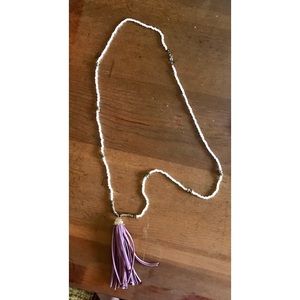 Mauve Beaded Tassle Necklace